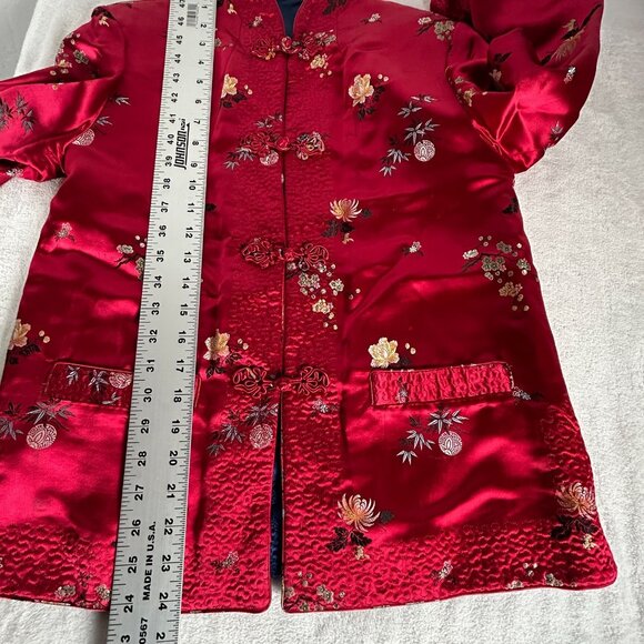 Peony Brand Womens Reversible Quilted Jacket 34 Jacquard Chinese Silk Floral Red - Picture 9 of 9